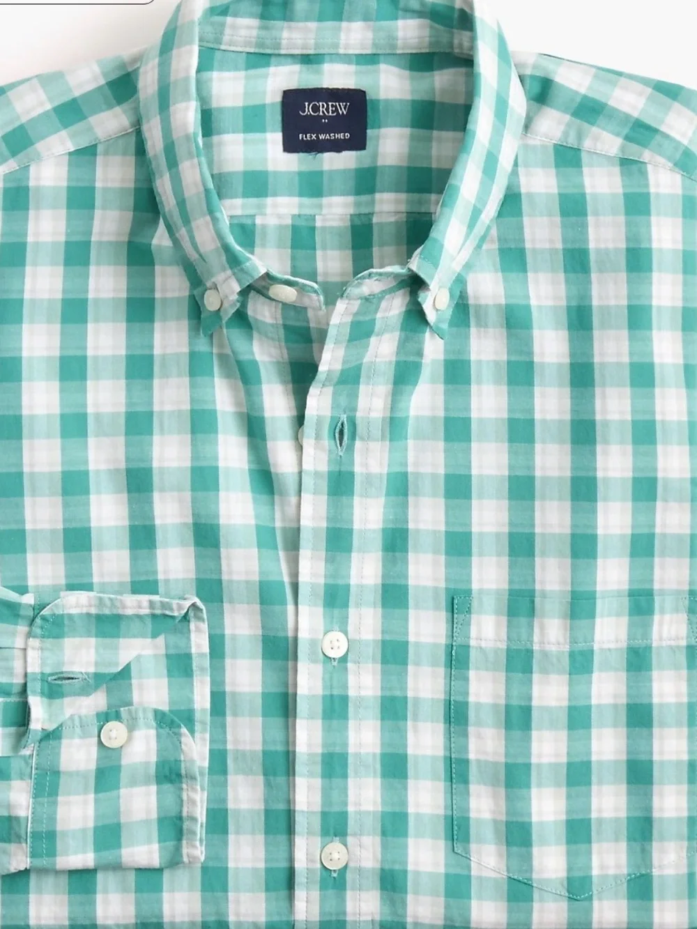 J. Crew Men's Teal and White Gingham Button-Down Shirt
